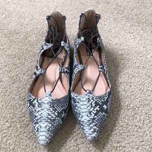 Topshop Kingdom snakeskin lace up flats 7.5